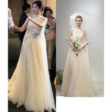Star With The Same Hanging Neck Light Wedding Dress 2026 Spring New Bridal Exterior Travel To Welcome Light Yarn French Yarn HZ0517