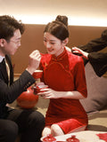 Cheongsam Toasting Red Chinese Wedding Small Improvement Young Engagement Dress Autumn Thin Bride Woman HZ0517