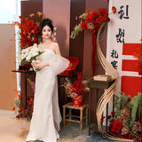 Brassed Engagement Light Wedding Dress 2026 New Bridal French-Style Densate Repair Fishtail Travel Yarn HZ0517
