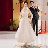 French Retro Lace Light Wedding Dress Sen Series Simple Hanging Sleeveless Long Morning Robe Engagement Welcome Dress Yarn HZ0517