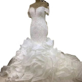 Customers For 2026 New Wedding Dress Word Shoulder Long-Sleeved Nail Pinfish Tail Bag Sexy Thin Tail HZ0517
