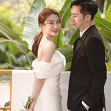 French Stoodle High-End Feel Shoulder-To-Shoulder Light Wedding Dress High-Grade White Niche Temperament Fish Tail Body Dress HZ0517