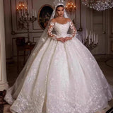 Wedding Dress 2026 New Lace Long-Sleeved High-Waisted Wedding Dress Three-Dimensional Flower Wedding Dress HZ0517