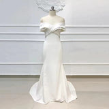 French-Style Densted-Faced Light Wedding Dress 2026 New Word Shoulder Long Tail Temperament Simple Heben Style Main Wedding Dress Woman HZ0517