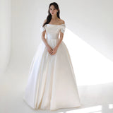 French Word Shoulder Light Wedding Dress 2025 New Temperament Long-Term Vertewn Wedding White Bride Welcome Yarn Dress HZ0517