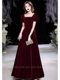 Velvet Evening Dress 2026 New Long-Term Feel Host Girl's Art Exam Banquet Temperament Short-Sleeved Dress HZ0517