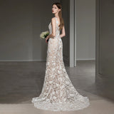 High-End White Lace Sling Light Wedding Dress Heavyweight Tug Tail Fishtail Skirt Slim Skinny Engagement Evening Dress HZ0517