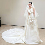 French-Style Sterned Light Wedding Dress Bride's High Sense Of Simple Retro Hepburn Style Yarn Welcome Tail Light Yarn Dress HZ0517