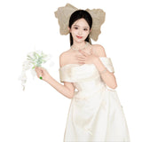 The Dress-Faced Light Wedding Dress With A Word Shoulder-To-Shoulder Morning Woman Wedding Back Door To Thank The Banquet Engagement Certificate Registration Evening Dress HZ0517
