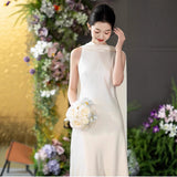 White Engagement Dress Bridal Toast Dress Registration Certificate Small White Dress Light Small Small Small Small Hanging Neck Sleeveless Evening Dress Dress HZ0517