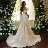 One-Word Shoulder Wedding Dress French Fish Tail 2026 Spring New Thin Temperament Lace Light Wedding Dress HZ0517