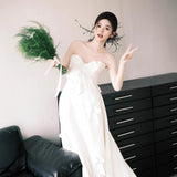 Travel Shot Wedding Dress With Breast-Wearing Engagement On-Faced Yarn Dress Certificate Registration Niche Morning Robe Bride Going Out Yarn HZ0517