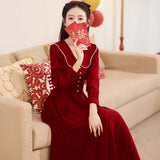 The Turn-Back Back Door Usually Can Wear A Toasting Dress Bride 2026 New Wine Red Long-Sleeved Engagement Dress Dress Woman HZ0517