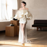 French Word Shoulder Light Wedding Dress New Small Bridal Bridal Yarn Small Engagement Dress Dress HZ0517