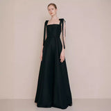 Korean Light Wedding Dress Shoots The Ribbon Sling Square Tie Simple High-End Host Banquet Temperament Evening Dress HZ0517