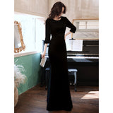 Black Annual Meeting Dress 2026 New Evening Dress Famous Dinner Party Temperament Fishtail Dresses Spring And Summer Hosting Dress HZ0517