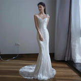 Suspension Light Wedding Dress French Simple Bridal Atmospheric Lace Out-To-Wear Temperament Thin Seny Fishtail Tailing Dress HZ0517
