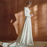 French Light Wedding Dress 2026 New Bridal Long-Sleeved Retro Minimalist Temperament Tug-Tailed Fasing Yarn Welcome Dress HZ0517