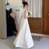 Certificate Registration Sleeveless Light Wedding Dress Bridal Registration Small White Dress French Simple Temperament Edible Engagement Dress HZ0517