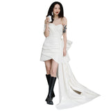 Morning Robe Light Wedding Dress Short Sexy Bosom Out Yarn Exterior Travel French Birthday License Small White Dress HZ0517