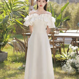 White Dress Girl A Word On The Shoulder Long Card Registration Dress Small Birthday Party Can Usually Wear HZ0517