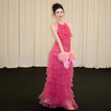 Pink Hanging Neck Morning Robe Woman 2026 New High-End Sense Cute Bride Engagement Morning Dress Dress Toast HZ0517