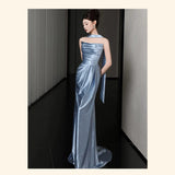Blue Evening Dress New High-End Heavy Industry Annual Conference Host Art Piano Performance Birthday Banquet Long Temperament HZ0517