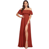 New One-Character Collar Solid-Colored Dress Sleeveless Long-Sleeved-Sided Chiffon Evening Dress Open Skirt HZ0517