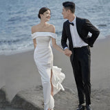 French-Style Seduced Light Wedding Dress Bride Shoots Simple Temperament Fishtail Go Out Yarn Shoulder Super Fairy Welcome Dress Dress HZ0517