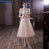Champagne Evening Dress Woman 2026 Niche Light Luxury Banquet Temperament High-End Engagement Birthday Little Princess Dress HZ0517