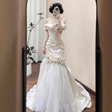 One-Word Shoulder Fishtail Light Wedding Dress 2026 New Fairy Bridal Retro Welcome Yarn Overseas Warehouse Goods HZ0517