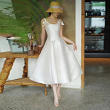 French Hepburn Light Wedding Dress Vertebree Vertebree Feast White Dress Light Luxury Sling Retro Dress Woman HZ0517