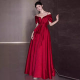 2026 New French Simple Temperament Wine Red Evening Dress Senior Sense Wedding Engagement Light Luxury Dress Dress Dress Long HZ0517