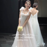 French Bra-Tmeared Wedding Dress Bride Morning Robe Niche Senior Sensian Short License White Engagement Dress Dress HZ0517