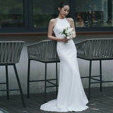 Hanging Neck Light Wedding Bride Out Yarn White Den?Ry Simple Fishtail Dress Skirt Tail Pat Welcome Light Yarn HZ0517