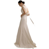 Elegant Fishtail Wedding Dress Simple Word Collar Lint Dress Lawn Wedding Yarn Small Tail Temperament Light Wedding Dress HZ0517
