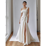 The Linden Shoulder Wedding Dress 2026 New Bride Simply Welcome Out Of The Long Yarn Long Open Fork Thin And Light Wedding Dress HZ0517