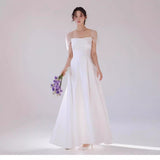 Light Wedding Dress Korean Version 2026 New Simple Sweet Little Fairy Temperament Shoulder-Sing-Faced Light Wedding Dress HZ0517