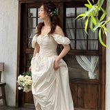 One-Word Shoulder Light Wedding Dress 2026 Spring New French Small Fashion Trend Travel Bride Welcome Yarn HZ0517