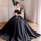 Black Word Shoulder High-End Vertebry Evening Dress Light Luxury Niche Annual Banquet Host Formal Occasion Dress Dress HZ0517