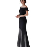 Light Wedding Dress Sen Family Travel Simple 2025 New Bride Wedding Super Fairy Shoulder Black Thin Fishtail Dress HZ0517