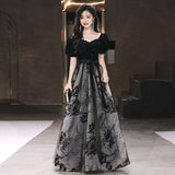 Black Lien Evening Dress 2026 Small Chinese Fengshui Ink Painting Annual Conference Dress Birthday Host Performance Dress HZ0517
