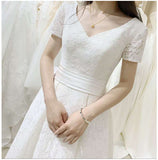 Large-Size Wedding Dress 2026 New Fat MM Bride Simple Thin Lace Long V-Neck Out Yarn Shot Light Wedding Dress HZ0517