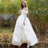 One-Word Shoulder-Peared Simple Wedding Dress Super Fairy Light Luxury Small Travel Light Wedding Dress Dress Dress HZ0517