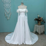 New Light Wedding Dress Woman 2026 New Word Shoulder Fork Tail Wedding Dress HZ0517