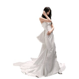 Sinter Light Wedding Dress 2026 New Winter Bride Go Out Yarn French Bow Brated Fishtail Wedding Dress Tail Woman HZ0517