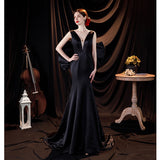 Temperament Famous Black Dingy Evening Dress 2026 New Simple Fashion Show Year Tail Dress HZ0517