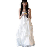 French Retro Stender White Corset Dress Female Waist Thin Temperament Long Sleeve Long Skirt Puffy Skirt HZ0517