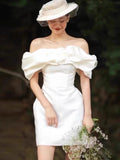 A Word Shoulder White Dress High-End Small Small Short Dress Certificate Small White Dress Small Dress Small Dress Small Dress Can Wear Daily HZ0517