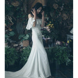 Light Wedding Dress 2026 New Simple Word Shoulder Linen Bride Wedding Fishtail French Hepburn Trip To Shoot The Yarn HZ0517